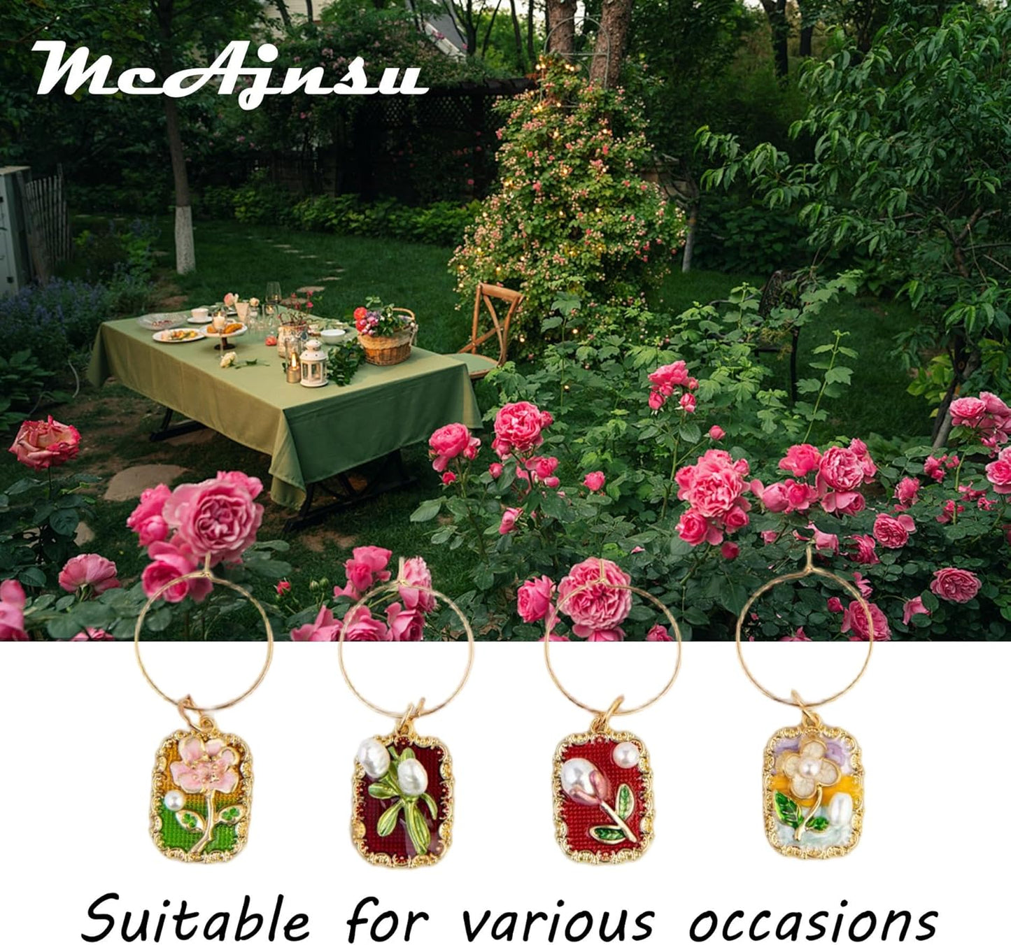 24Pcs Wine Glass Charms & Markers - Reusable Identifier Tags for Stem Glasses - Funny Non-Scratch Charms for Summer Beach, Christmas & Wine Party