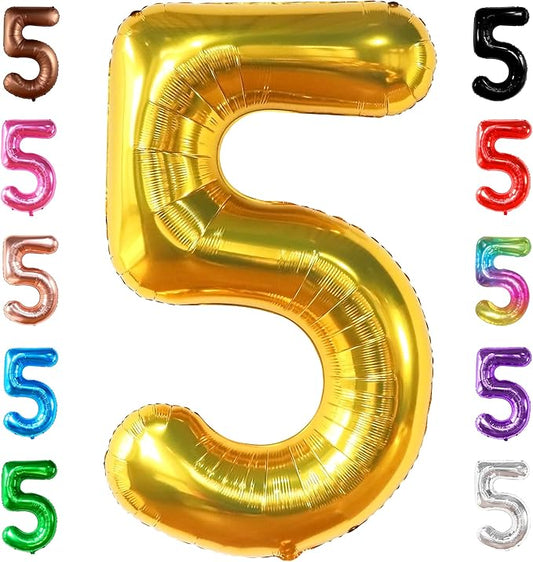 KatchOn, Giant Gold 5 Balloon Number - 40 Inch | Golden 5 Balloon, 5 Year Anniversary Decorations | Gold Number 5 Balloon, 5th Birthday Decoration | Five Balloon for 5 Year Old Birthday Decorations