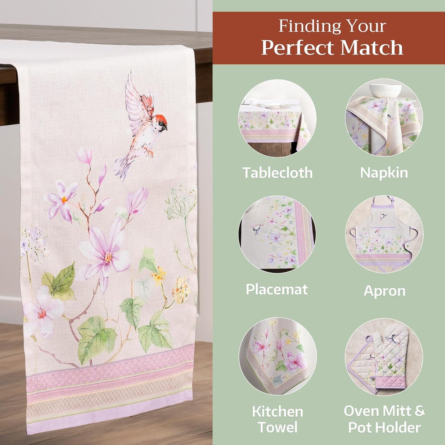 Maison d' Hermine Table Runner 100% Cotton Single Layer Table Runners 108 inches Long Decorative for Home Kitchen Dining Party Wedding Bridal Shower Spring Summer (Magnolia Mornings, 14.50" x 108")