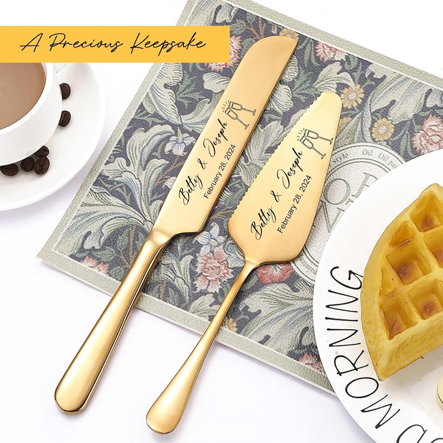 Personalized Wedding Cake Knife and Server Set Stainless Steel Forks Cake Cutter Server Engraved Cake Cutting Set for Wedding Anniversary Engagement Birthday Gifts