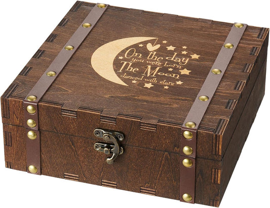 AW BRIDAL Baby Keepsake Box Engraved Wood Memory Box for Baby Newbron Girls Boys Stroage Box with Lid Baby Shower Gifts Wood Storage Box