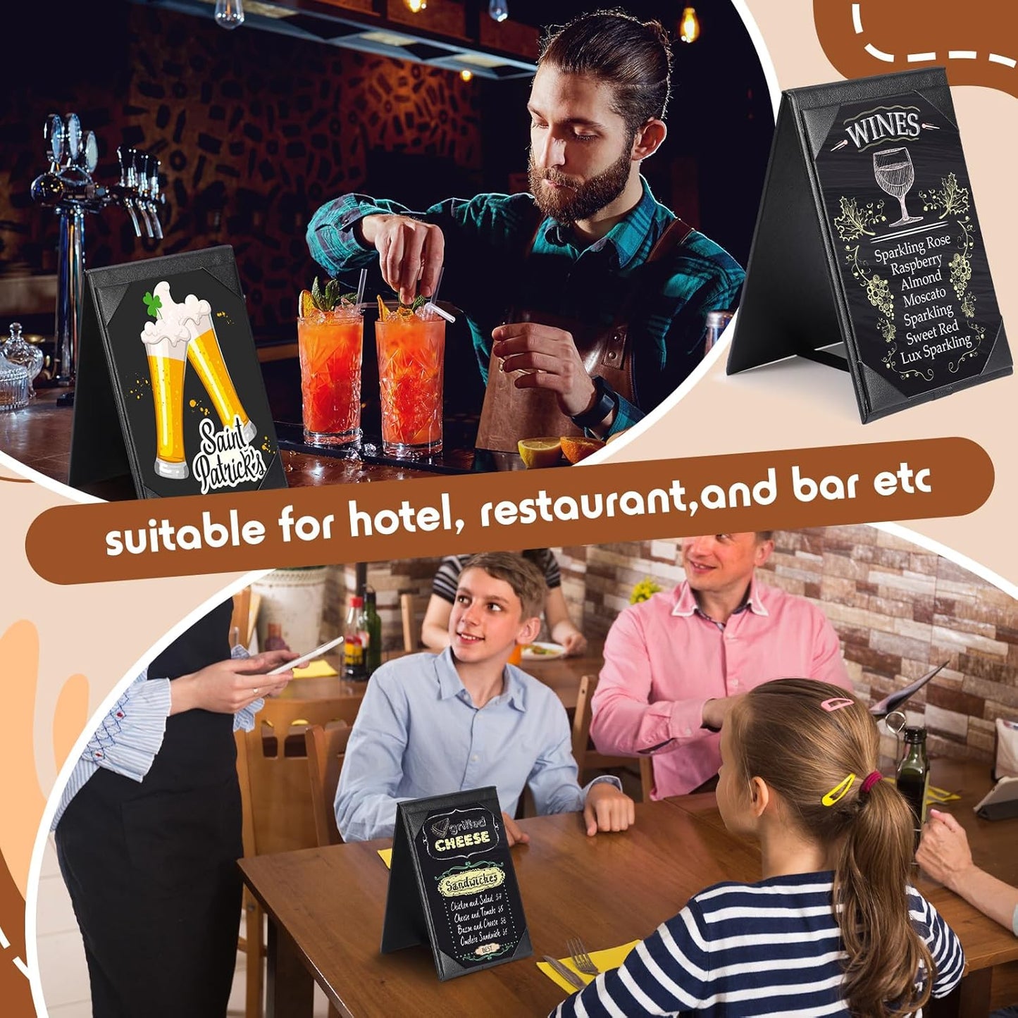 Gerrii Leatherette Table Tents Black PU Leather Menu Covers Bulk Double Sided Frame Sign Holders 2 Side Drink Dessert Menu Folders for Restaurant Coffee Cafe Bar Wedding Supplies(12 Pack,5 x 7 Inch)