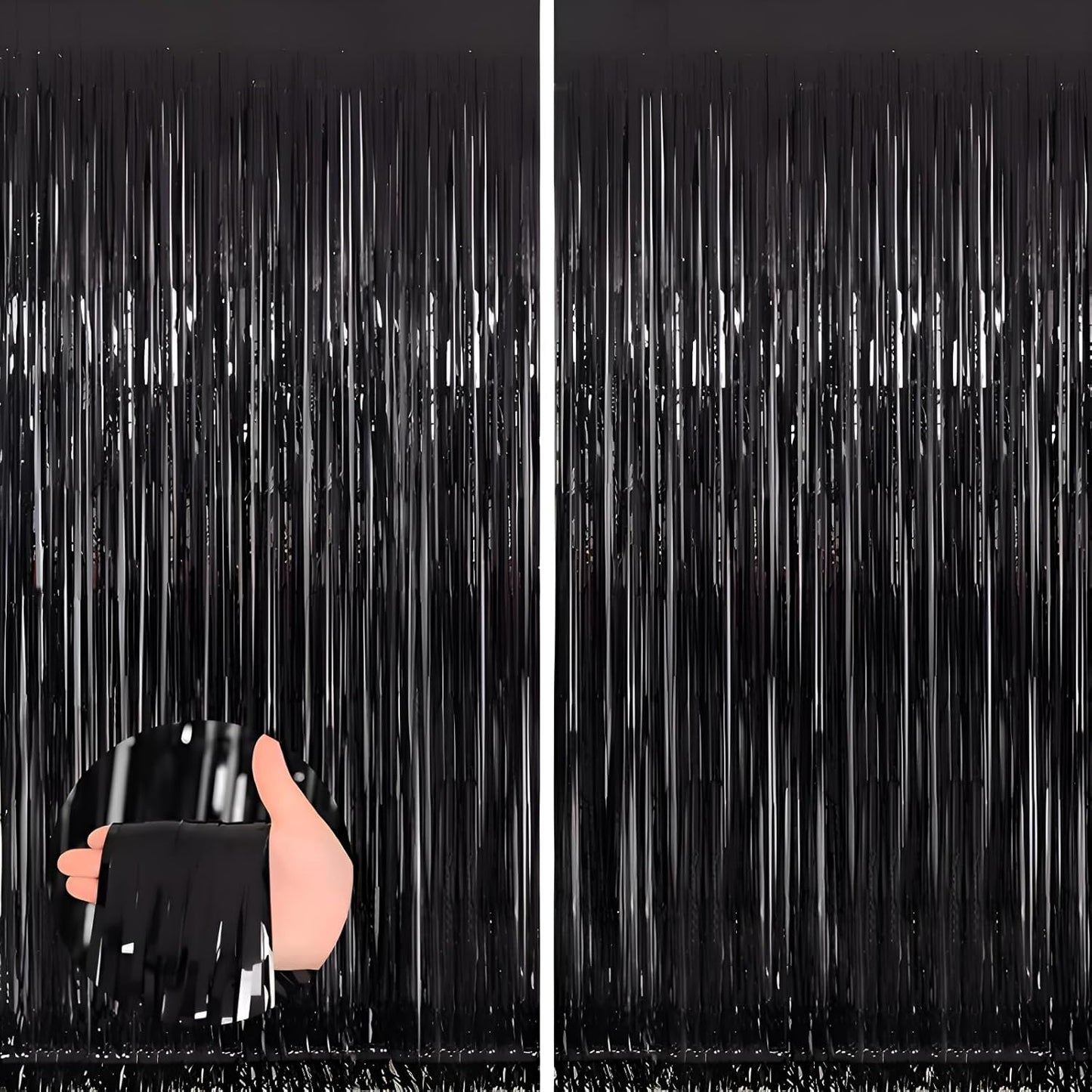 Keyali 2 Pack 3.3 * 8.3 ft Foil Curtain Metallic Tinsel Fringe Curtains Photo Booth Props Backdrop for Birthday Wedding Engagement Baby Shower Christmas Holiday Celebration Partyl,Black