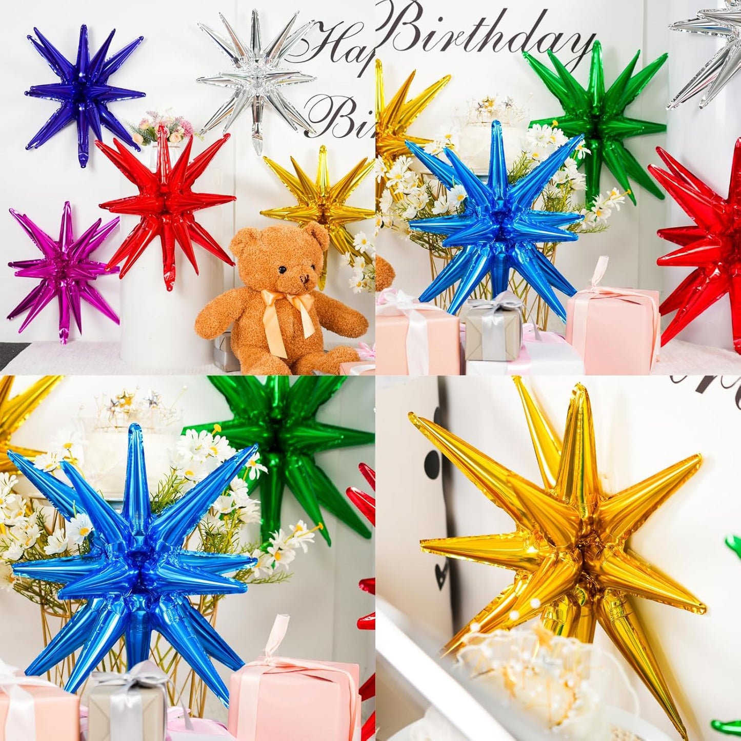Colorful Star Balloons,9Pcs 22Inch Rainbow Explosion Spike Cone Helium Polyester Film Star Foil Balloons for Birthday Anniversary Baby Shower New Year Christmas Disco Party Decorations
