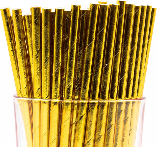 Pack of 900 Gold Foil Biodegradable 4-Ply Paper Drinking Straws (Compostable, Non-toxic, BPA-free)