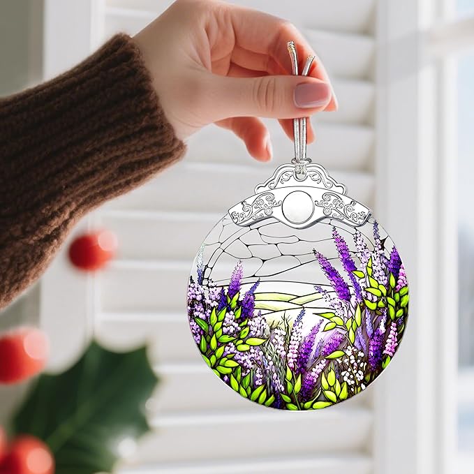 Stained Glass Ornament, Flower Christmas Decorations, Christmas Ornaments for Tree, Holiday Ornament, Flower Lovers Gifts, Holiday Party Gifts, Gift Ideas & Xmas Gift - Lavender