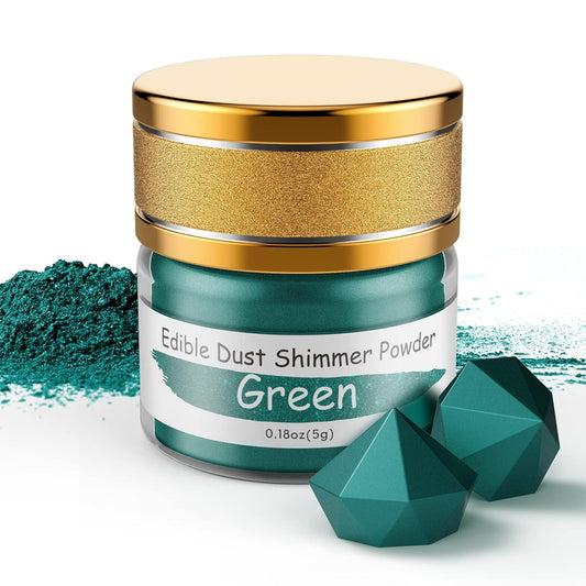 Jelife Green Edible Luster Dust - 5 Grams Food Grade Cake Dust Shimmer Powdered, Edible Metallic Powder Food Coloring for Cake Decorating, Chocolates, Fondant, Drinks, Painting & More, Vegan