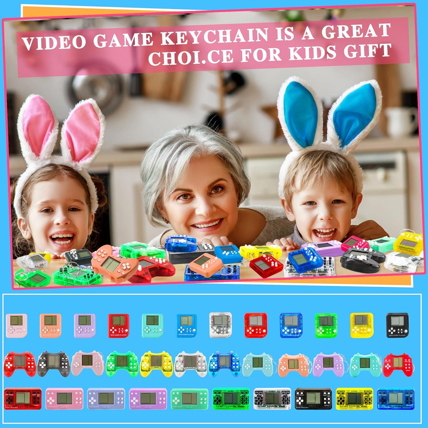 36 Pack Video Game Keychain Mini Square Handheld Video Game Key Chain for Kids Birthday Video Game Party Favors