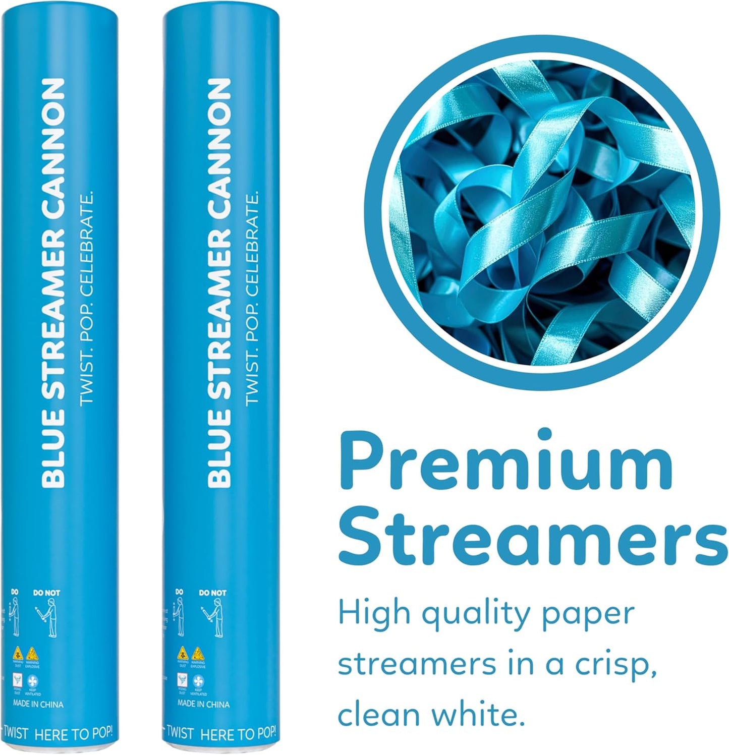 2 Pack Streamer Cannon Confetti Poppers | Biodegradable Blue Confetti | TUR Party Supplies | Launches Up to 25ft | Giant (12 in) | Party Poppers for Graduation, Birthdays, Weddings, and Memorial Day