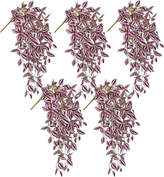 DILATATA Fake Hanging Plants Artificial Hanging Plants 22" Faux Wandering Jew Hanging Leaves Plant for Wall Shelf Home Indoor Outdoor Decor - 5 Pack