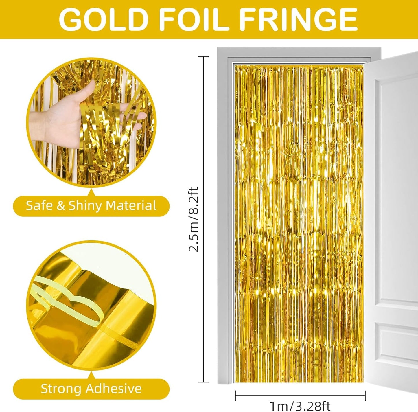 30 Pack Gold Foil Fringe Curtain Backdrop, 3.3x8.2 Feet Metallic Tinsel Streamer Curtains Photo Booth Props for Birthday/Wedding/Graduation/Baby Shower/Christmas/New Year/Disco Party Decorations