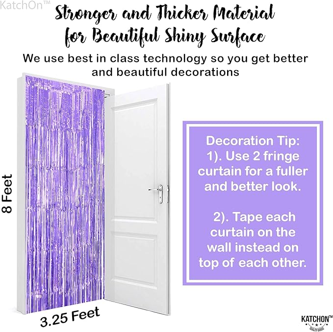 KatchOn, XtraLarge Light Purple Fringe Curtain - 6.4x8 Feet, Pack of 2 Purple Backdrop | Purple Party Decorations | Purple Foil Fringe Curtain, Mermaid Birthday Decorations | Purple Streamer Backdrop