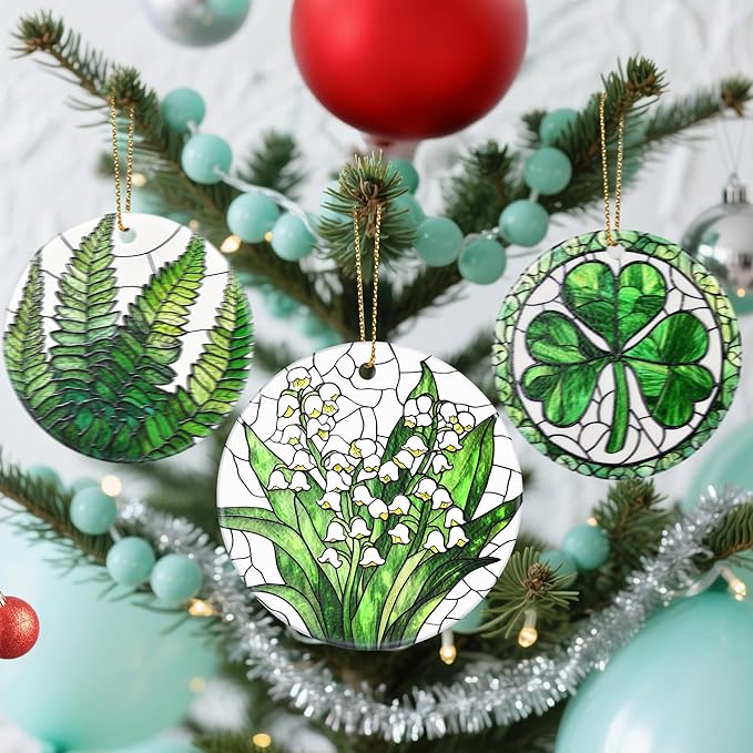 Christmas Ornaments, Dodosky 2.8in Ceramic Lily of The Valley Flower Ornament, Xmas Decor, Christmas Tree Ornaments, Xmas Decorations for Tree, Holiday Ornament, Gifts for Women, Mom, Flower Lovers