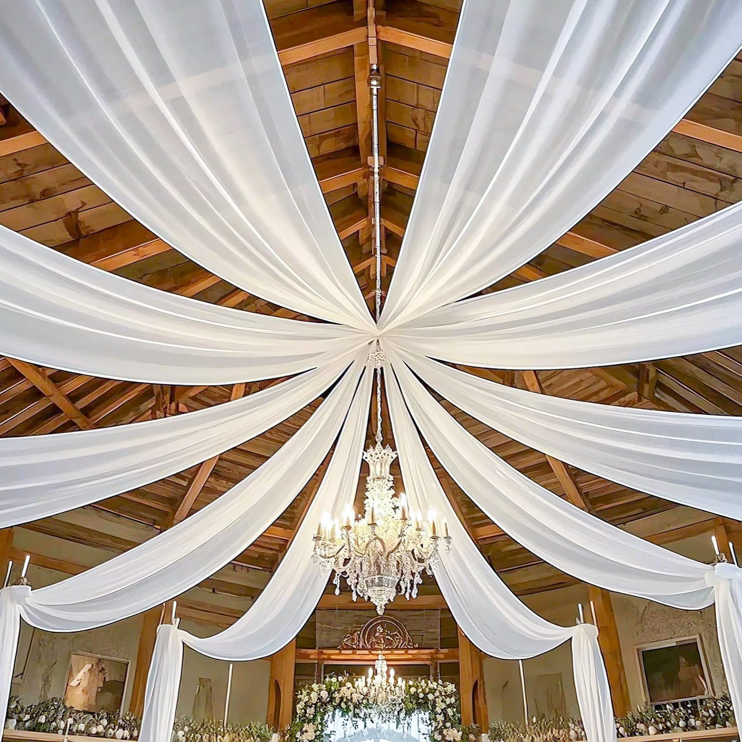 MODFUNS Wedding Ceiling Drapes White Wedding Arch Draping Fabric 2 Panels 5x20 FT Chiffon Drapery Curtains for Arbor Sheer Fabric for Draping Arch Decorations for Ceremony Swag Backdrop for Parties