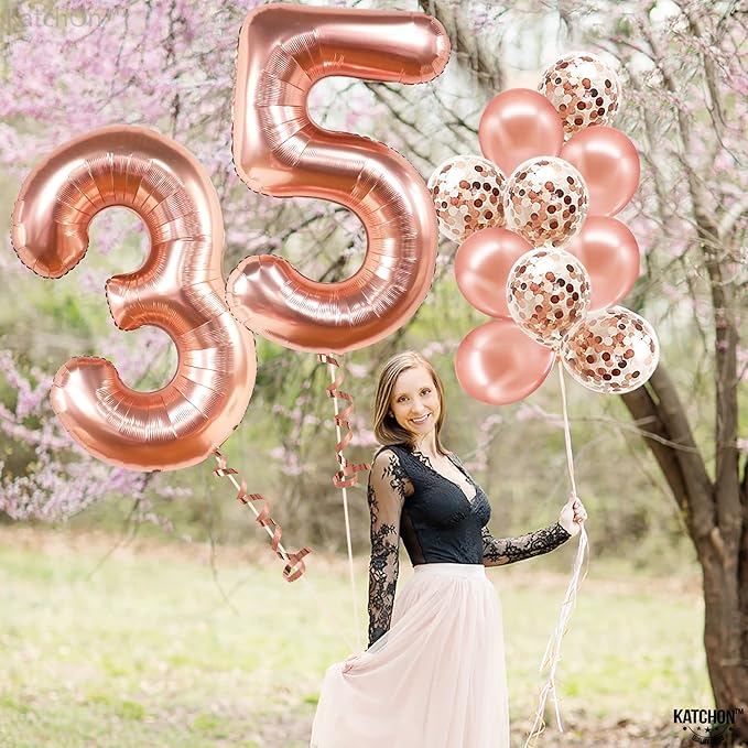 KatchOn, Rose Gold 35 Balloon Numbers - 40 Inch | Rose Gold 35 Balloons for 35th Birthday Anniversary Decorations | Mylar Balloons for Women Men 30th Birthday Party Decorations