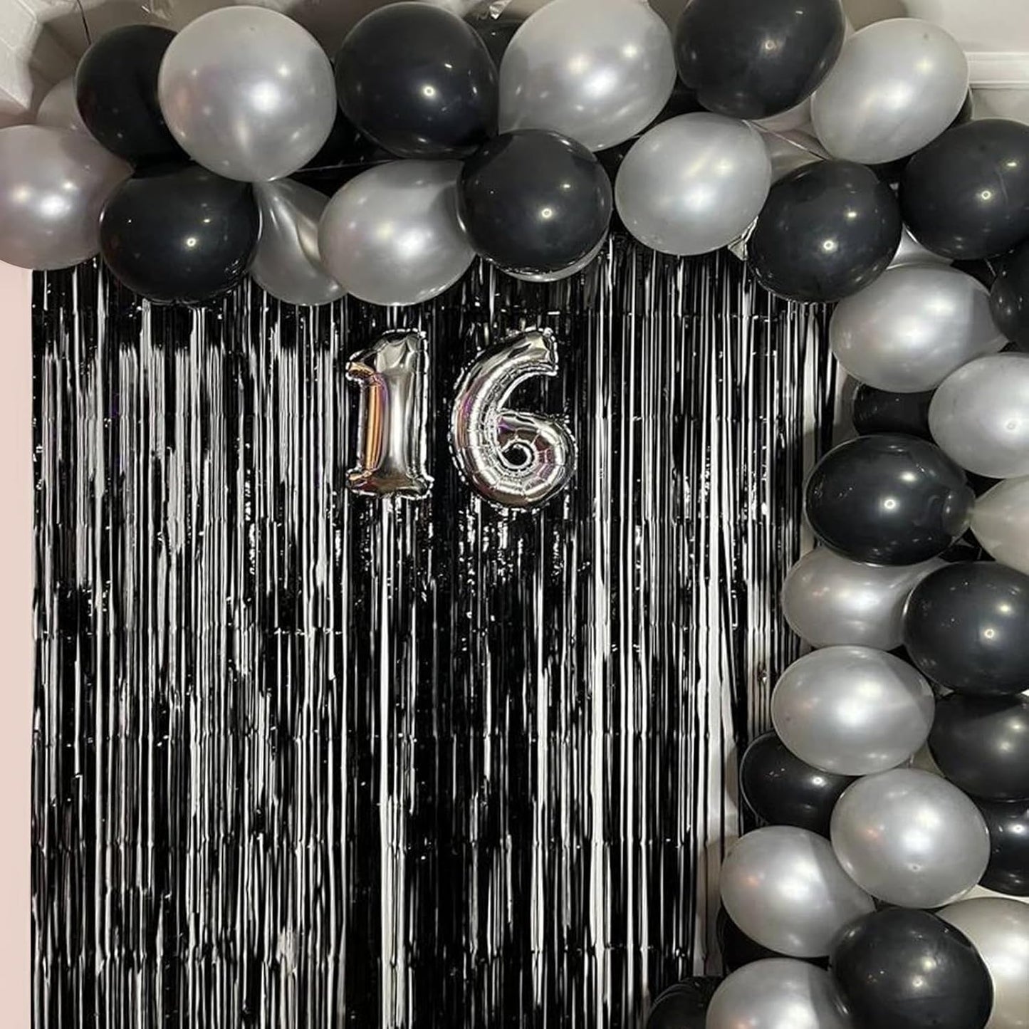 CANREVEL 2 Pack 3.3x8.2 Feet Black Foil Fringe Backdrop Curtains, Tinsel Streamers Birthday Party Decorations, Fringe Backdrop for Graduation, Halloween, Happy New Year, Disco Party
