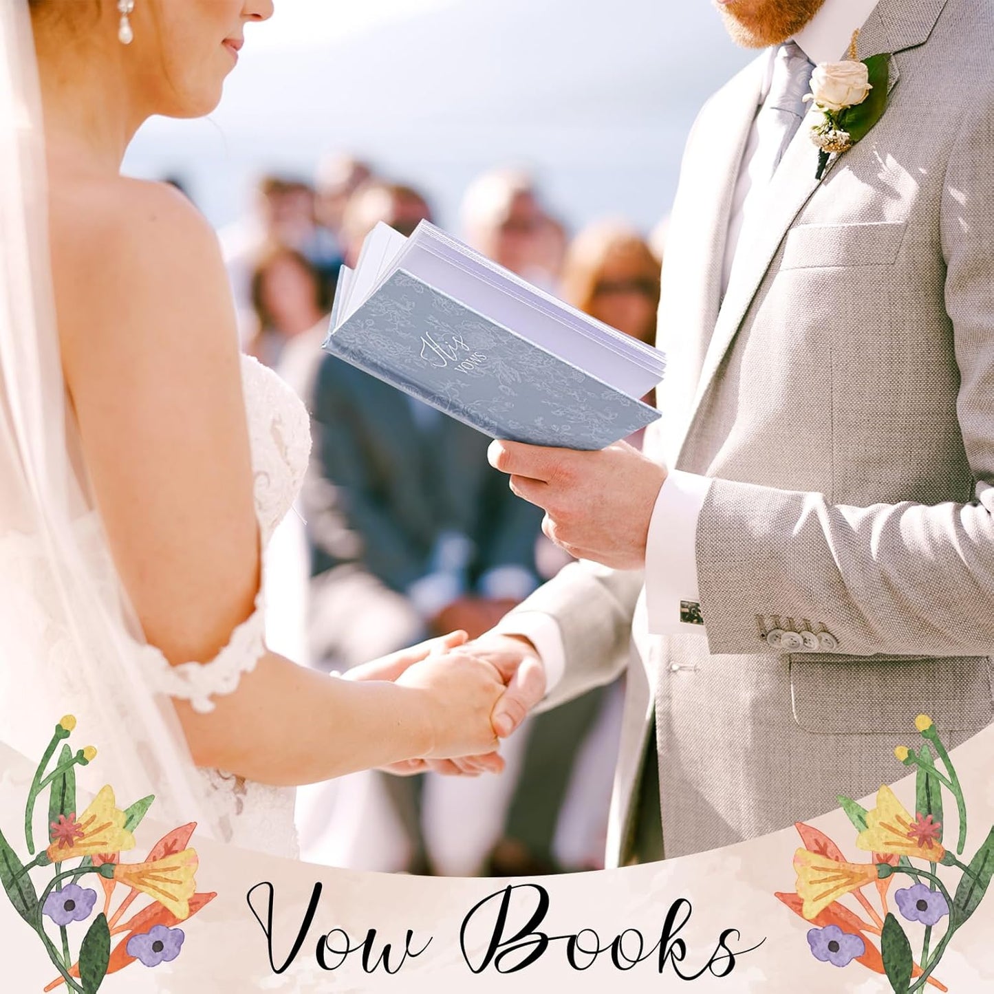 Set of 2 Vow Books His and Hers, Wedding Vow Books (6.06x4.17) Wedding Keepsake Essentials Elegant Bridal Shower Ceremony Gift Elopement Essentials(Blue,Floral)