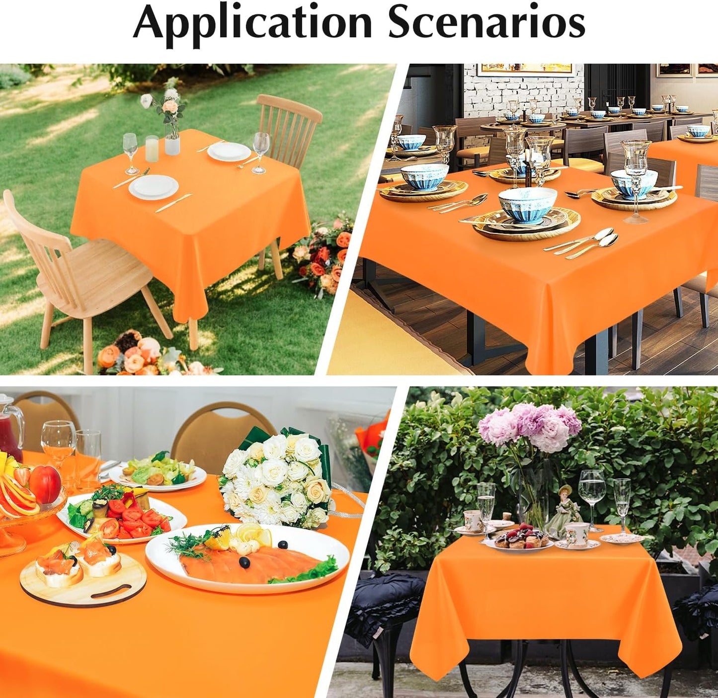 2 Pack Square Table Cloth 52X52 Inch Orange Washable Fabric Tablecloth Polyester Solid Dining Table Cover for Birthday Party Dinner Holiday Outdoor Indoor