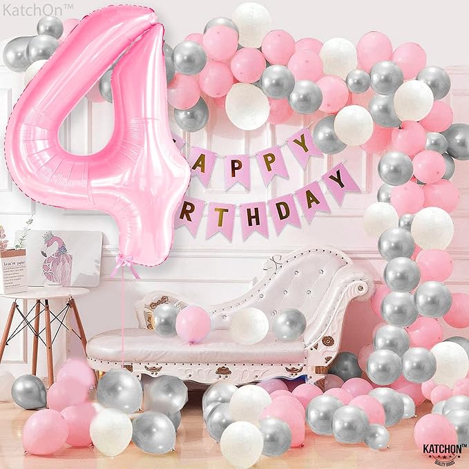 KatchOn, Pink Giant Light Number 4 Balloon - 40 Inch, 4th Birthday Decorations Girl