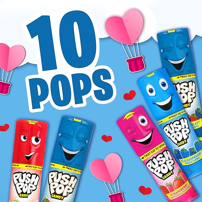 Push Pop Christmas Candy Variety Pack, 10 Ct Lollipops Individually Wrapped in Fruity Flavors, Bulk Individually Wrapped Hard Candy, Birthday Party Favors, Stocking Stuffers, Kids Gifts