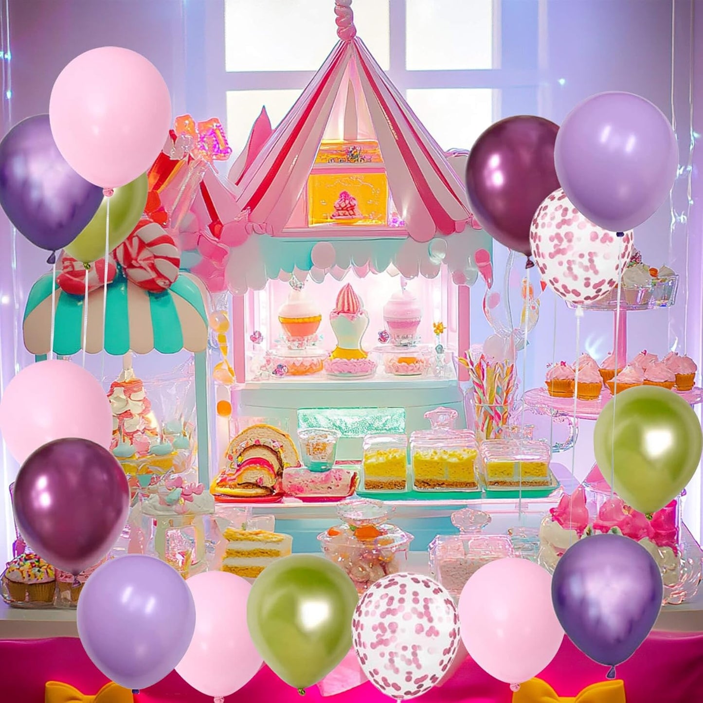 Light Pink Purple Green Balloons Birthday Party Decorations-48Pcs 12inch Assorted Metallic Hot Pink Purple Balloon,Confetti Latex Baloons Kit for Princess Witch Fairy Monster Garden Jungle Theme Party