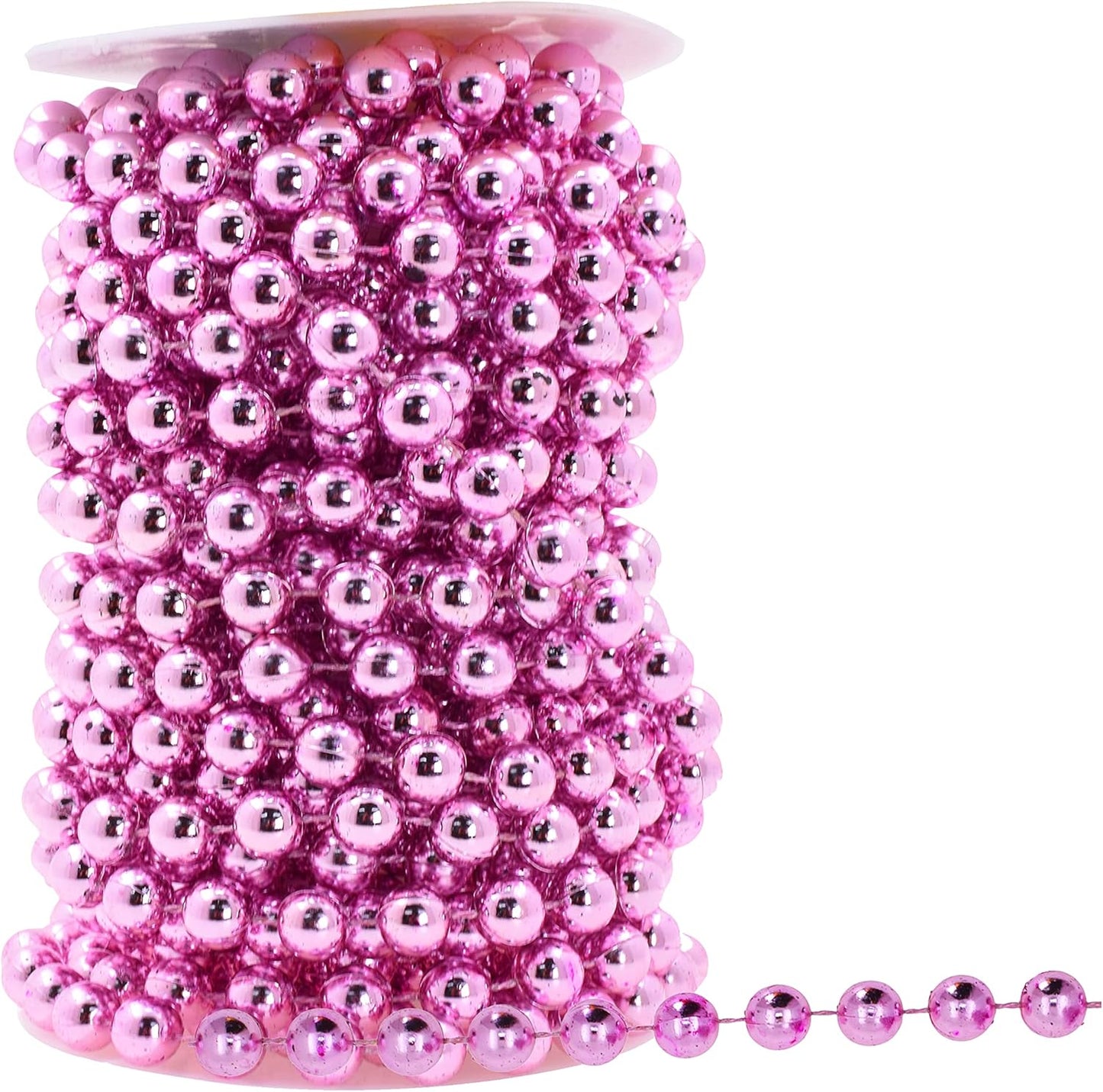 Mandala Crafts 10mm Faux Pink Pearl Beads Roll - 11 Yards Strand of Fake Pearls Chain Garlands Spool String for Christmas Tree, Wedding, Party, Vases, DIY Decoration