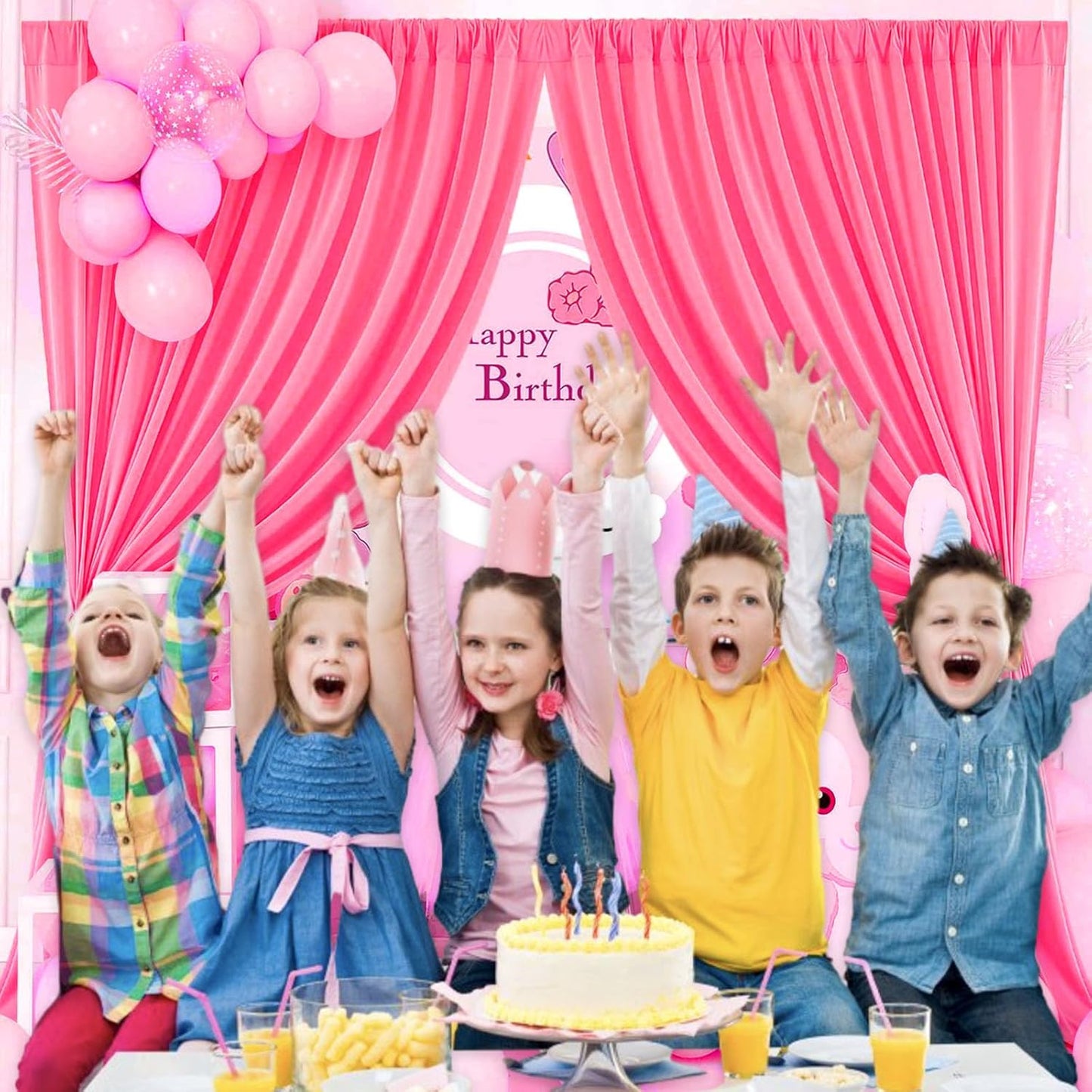 10 x 10 Feet Pink Backdrop Curtain for Partie, Background Curtains for Photoshoot, Birthday, Wedding, Halloween, Thanksgiving, Christmas Day, New Year Party Decorations 5Ft x 10Ft, 2 Panels
