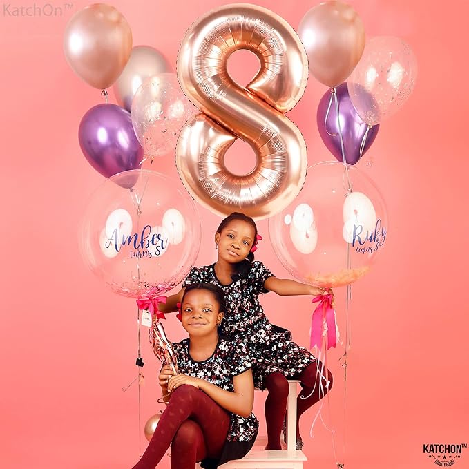 KatchOn Rose Gold 8 Balloon - 40 Inch Mylar Eight Balloon for 8th Birthday Decorations
