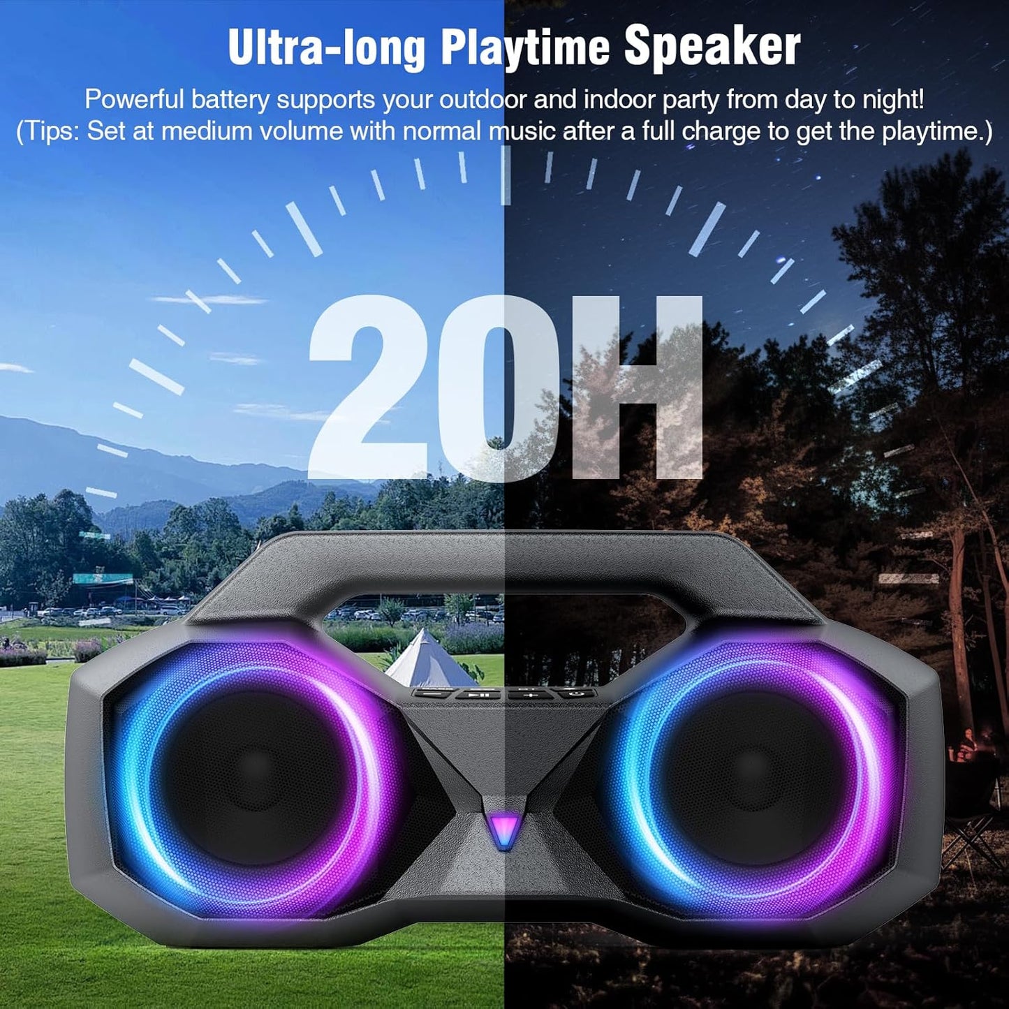 KMAG Bluetooth Speaker Wireless, 80W Loud Speaker with Deeper Bass, IPX7 Waterproof, 20H Playtime, Cool Lights, TWS, Portable Speaker for Home, Outdoor, Workshop, Party, Gift for All (Sliver)