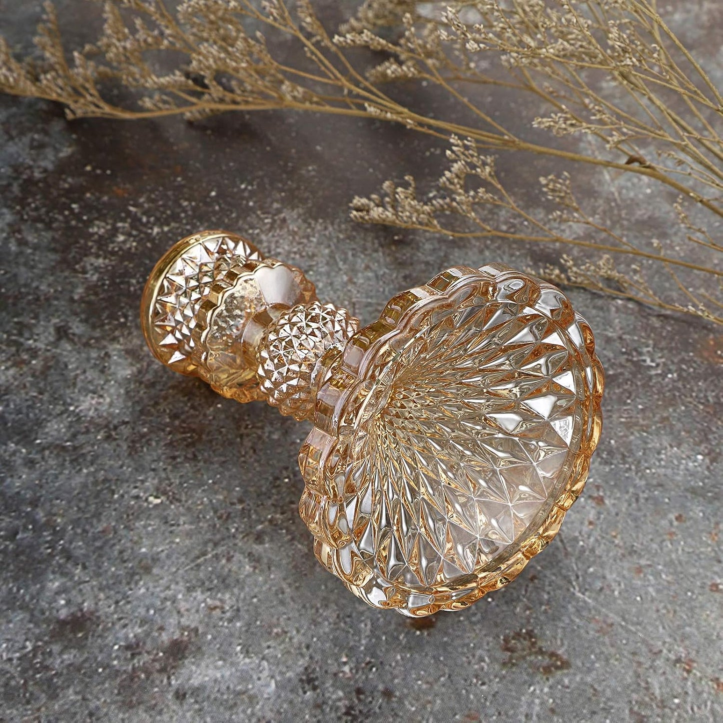 OwnMy Set of 2 Gold Glass Taper Candle Holders Decorative Glass Candlestick Holders, Modern Taper Candle Stands Candlesticks for Dining Table Centerpieces Wedding Church Decor