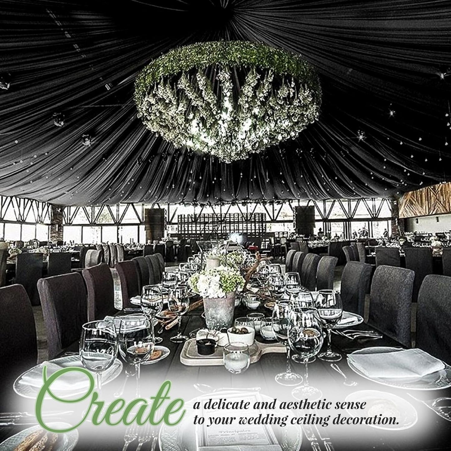 6 Panels Black Wedding Ceiling Drapes 5ftx40ft Ceiling Drapes Chiffon Fabric Arch Draping Sheer Curtains Soft Drapery Draping Wedding Ceiling Decorations for Party Ceremony Stage Swag