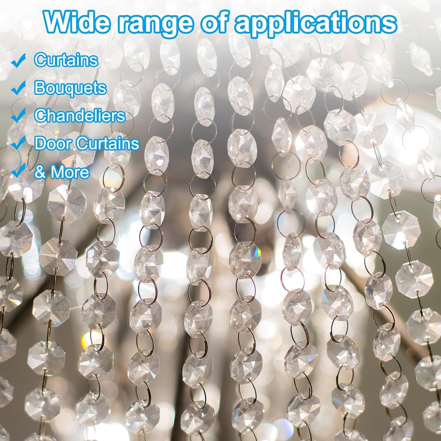 PATIKIL 14 mm Crystal Garland Strands, 98.4 Ft Acrylic Octagon Chandelier Bead Chains String for DIY Craft Wedding Party Home Decorative Jewelry Making, Blue