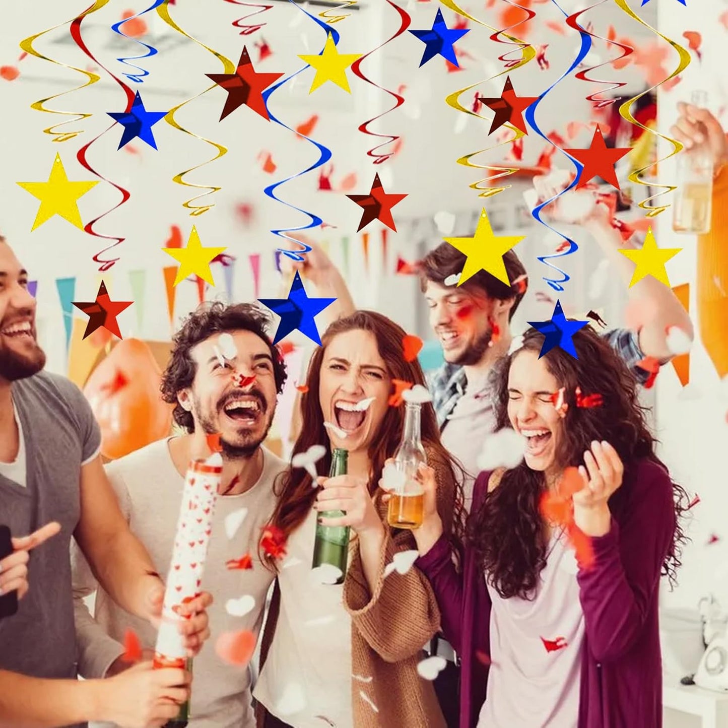 BEISHIDA Red Blue Gold Star Hanging Swirl Decorations, Birthday Hanging Party Supplies for Graduation Wedding Baby Shower Birthday Decorations,Pack of 15