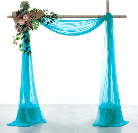 VDS Pack of 2 Panel (30 Inch X 50 Feet) Wedding Arch Draping Fabric Sheer Chiffon Fabric Drapery for Wedding Ceremony Reception Swag Backdrop Canopy Chuppah ARBO Altars Decoration (Peacock Blue)