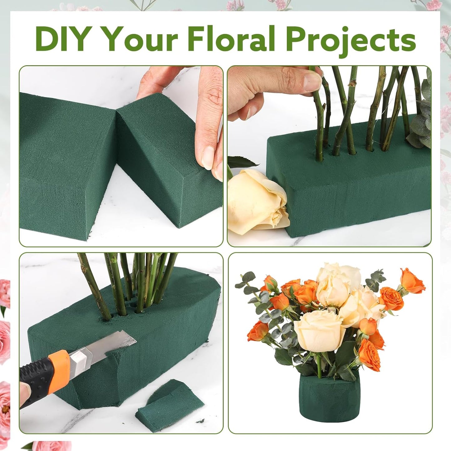 6Pcs Floral Foam Blocks for Fresh and Artificial Flower Arrangements, (Larger Size 8.86" L x 4.13" W x 2.76" H) Flower Foam Bricks Florist Foam for Wedding, Birthdays, Home, Office,DIY Craft