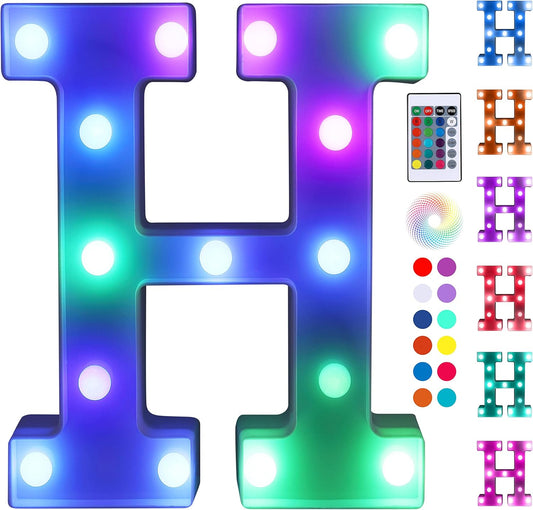 Foaky Colorful LED Letter Lights with Remote,Marquee Light Up Letters Sign for Night Light Wedding/Birthday Party Battery Powered Christmas Lamp Home Bar Decoration(H)