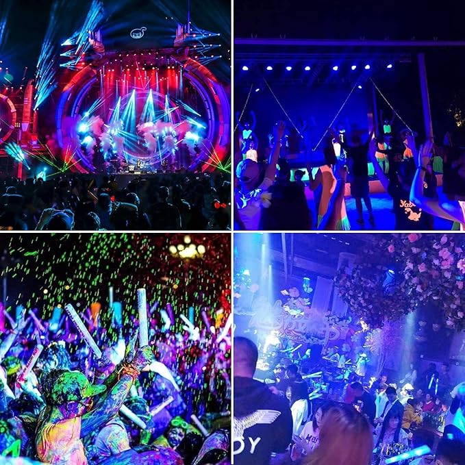 4 Pack 200W LED Flood Black Lights,395nm to 405nm UV Outdoor Flood High Power Blacklight Light with Plug in, IP66 Waterproof Large Black Light Spotlight for Glow Party Large Space, Halloween