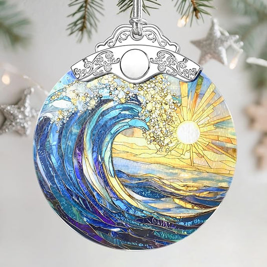 Christmas Ornament, Stained Glass Ornament, Christmas Ornaments for Tree, Hanging Ornaments for Home Decor & Xmas Decorations – Holiday Decor, Gift Ideas, Perfect Holiday & Xmas Gifts - Sea Wave