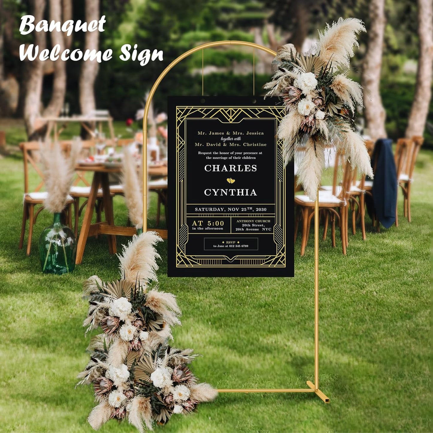 6.6FT Metal Wedding Arch Stand Gold Square Arched Backdrop Frame for Party Ceremony Birthday Bridal Baby Shower Garden Floral Balloon Arch Decoration
