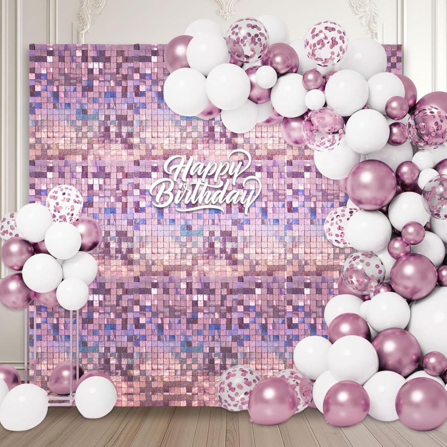 12PCS Light Pink Shimmer Wall Backdrop, Laser Square Sequin Photo Backdrops Panel, Glitter Wall Background for Birthdays, Weddings, Christmas, Engagements, Disco Bachelorette Party Decor (3FTx4FT)