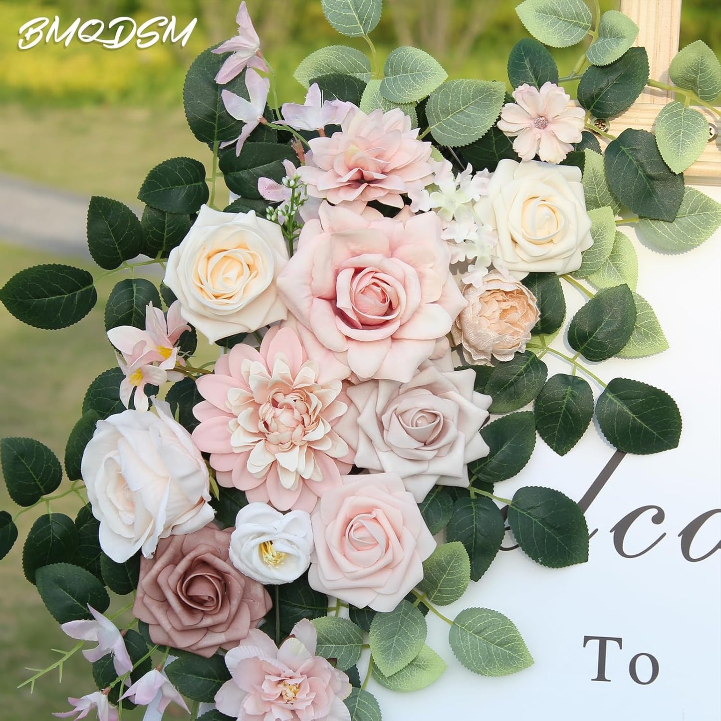 Pack of 2 Artificial Flowers for Backdrop Decoration, Wedding Arch Flowers,Reception Welcome Sign, Eucalyptus Garland, Suited to Aisle Decor and Wedding Arches(Champagne Pink)