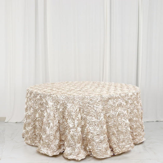 Efavormart 120" Beige Grandiose 3D Rosette Satin Round Tablecloth for Wedding Party Event Decoration