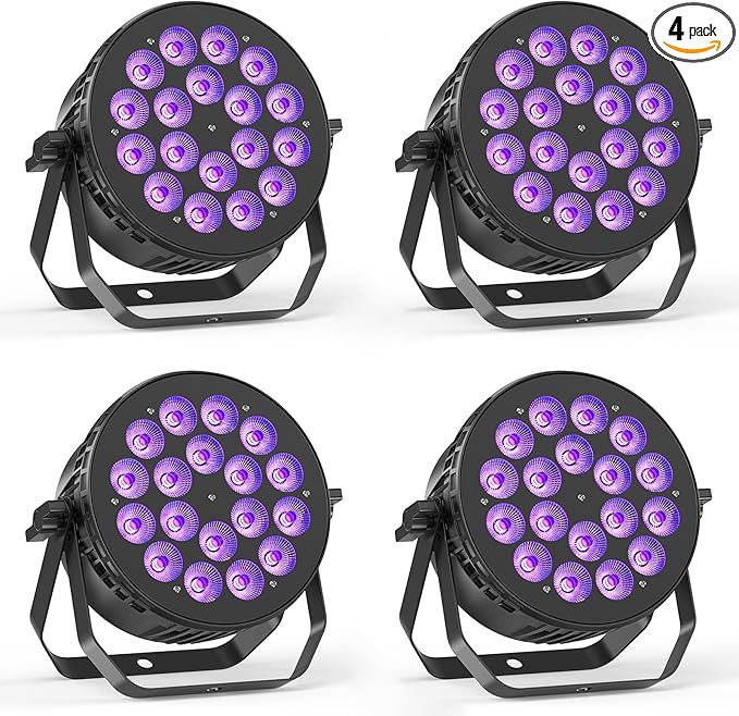 Stage Par Lights, 18X10W RGBW 4-in-1 LED DJ Par Can Light, Full Cast-Aluminum Party Uplight with Strobe Wash Effect by DMX512 & Sound Activated for Wedding Festival Event DJ Live Show - 4 Pack