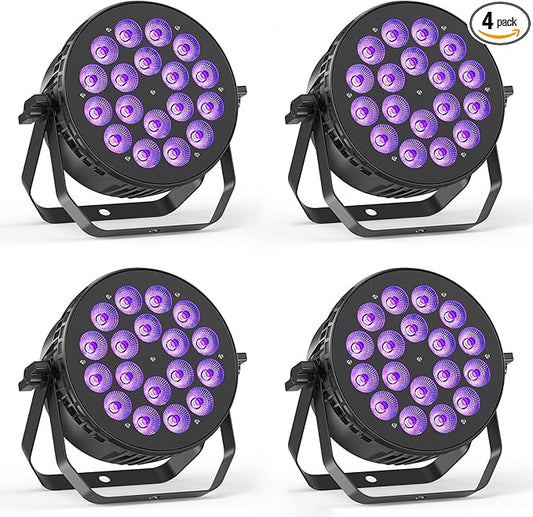 Stage Par Lights, 18X10W RGBW 4-in-1 LED DJ Par Can Light, Full Cast-Aluminum Party Uplight with Strobe Wash Effect by DMX512 & Sound Activated for Wedding Festival Event DJ Live Show - 4 Pack