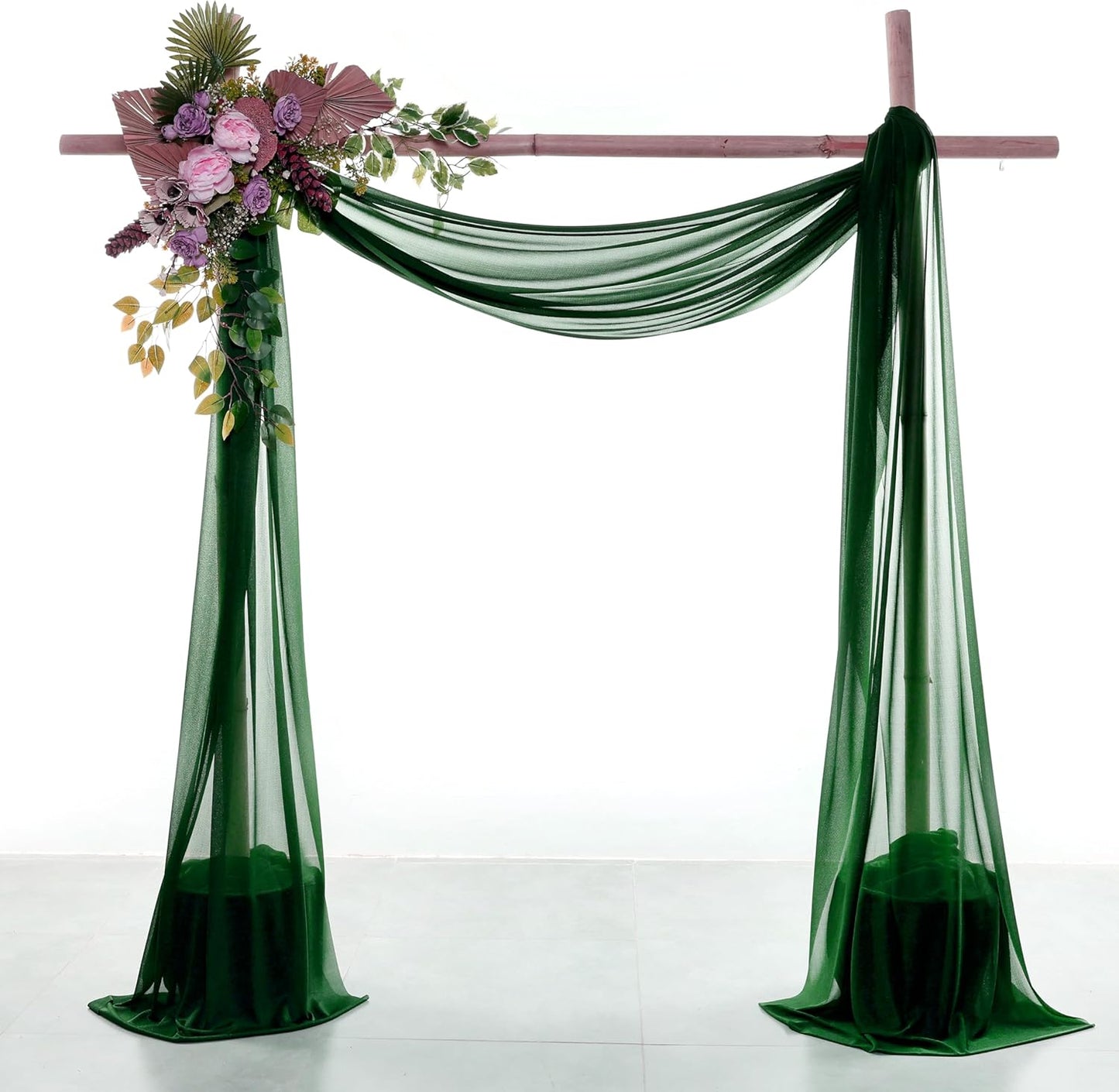 VDS Pack of 1 Panel (30 Inch X 50 Feet) Wedding Arch Draping Fabric Sheer Chiffon Fabric Drapery for Wedding Ceremony Reception Swag Backdrop Canopy Chuppah ARBO Altars Decoration (Hunter Green)