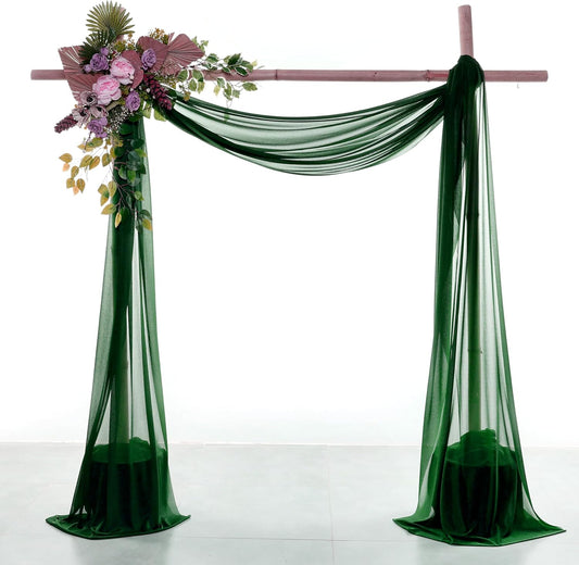 VDS Pack of 2 Panel (30 Inch X 40 Feet) Wedding Arch Draping Fabric Sheer Chiffon Fabric Drapery for Wedding Ceremony Reception Swag Backdrop Canopy Chuppah ARBO Altars Decoration (Hunter Green)