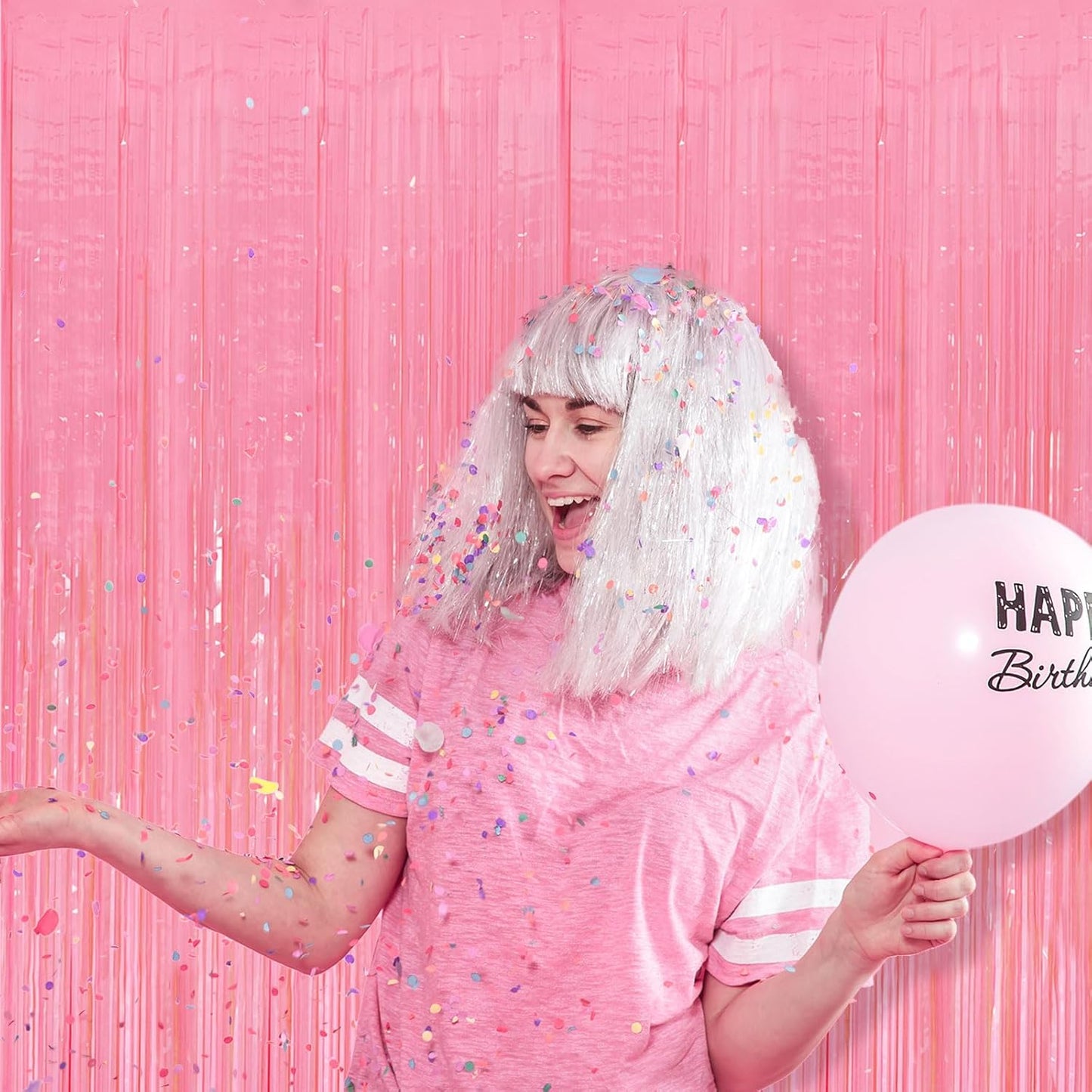 5 Pack Pink Tinsel Curtain Party Backdrop Foil Fringe Light Pink Halloween Baby Shower Valentines Wedding Birthday Decorations for Women