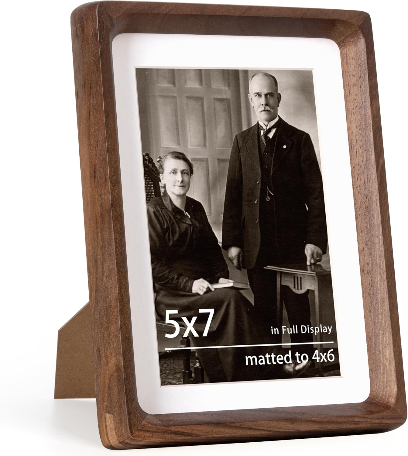5x7 Wooden Picture Frames USA-Sourced Natural Walnut Wood Solid Wood Photo Frame Handcrafted Rounded Corner with Mat to 4x6 Picture Display with Real Glass Family Picture, Wedding Picture