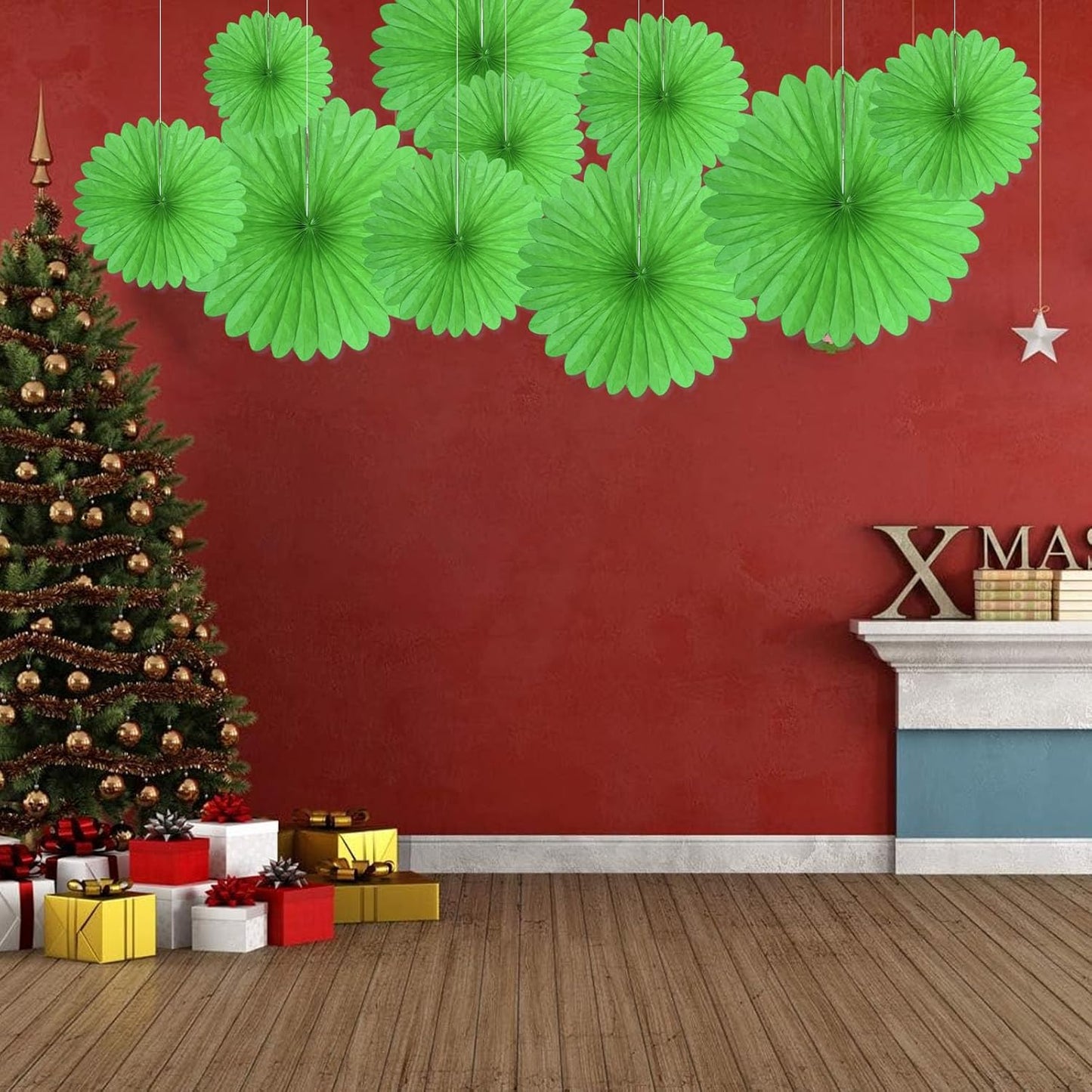 20 Pcs Grass Green Hanging Paper Fan, Hanging Honeycomb Round Paper Fans for Weddings, Birthdays, Christmas, Baby Showers, Classroom, Events Ceiling Party Supplies Decorations