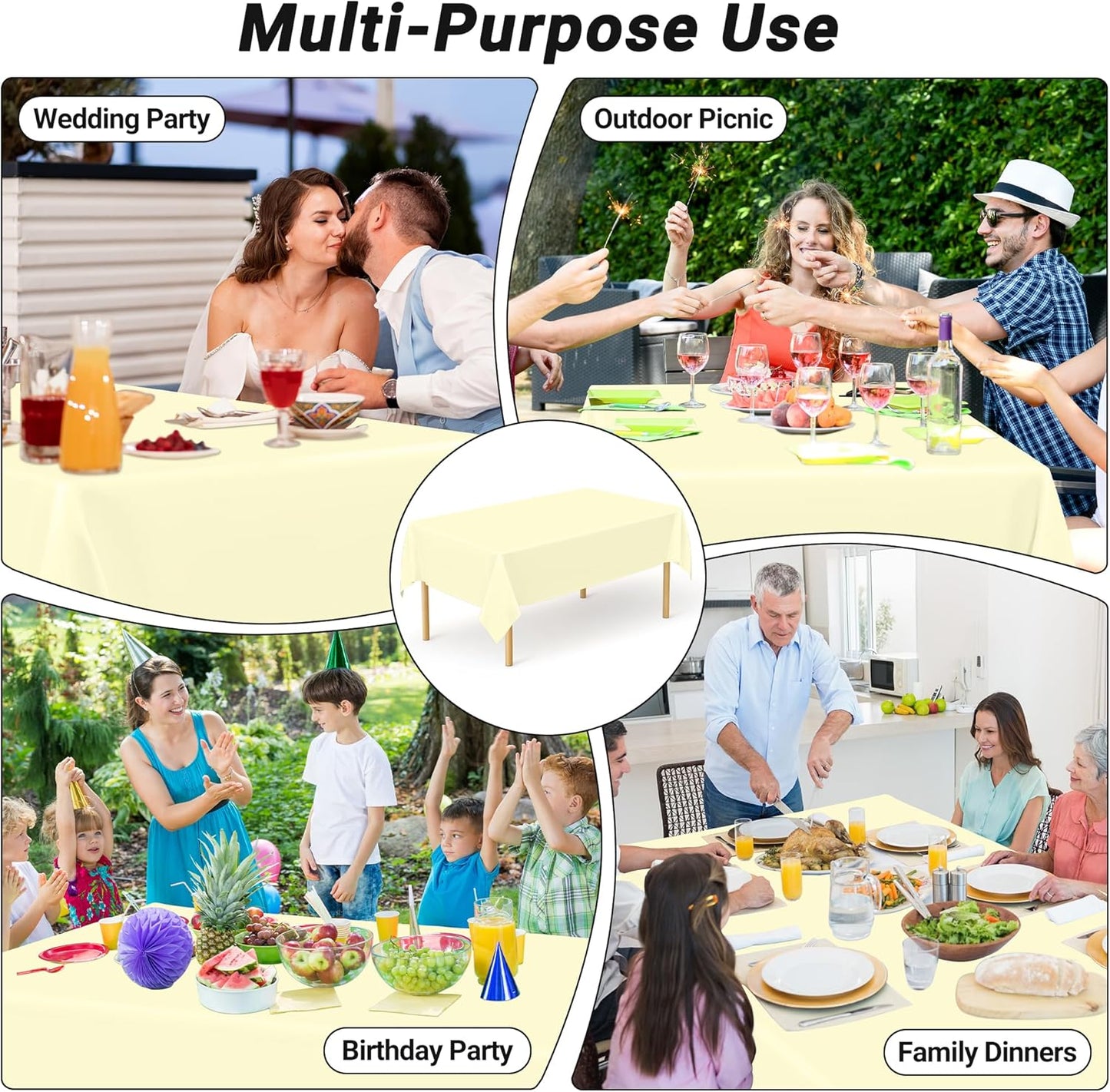 QZYL 4 PCS Picnic Table Cover, 54 x 108 Inches Plastic Disposable Tablecloth, Ivory Smooth Rectangle Tablecloth, Indoor or Outdoor Parties Birthdays Wedding Decor, Leakproof and Waterproof